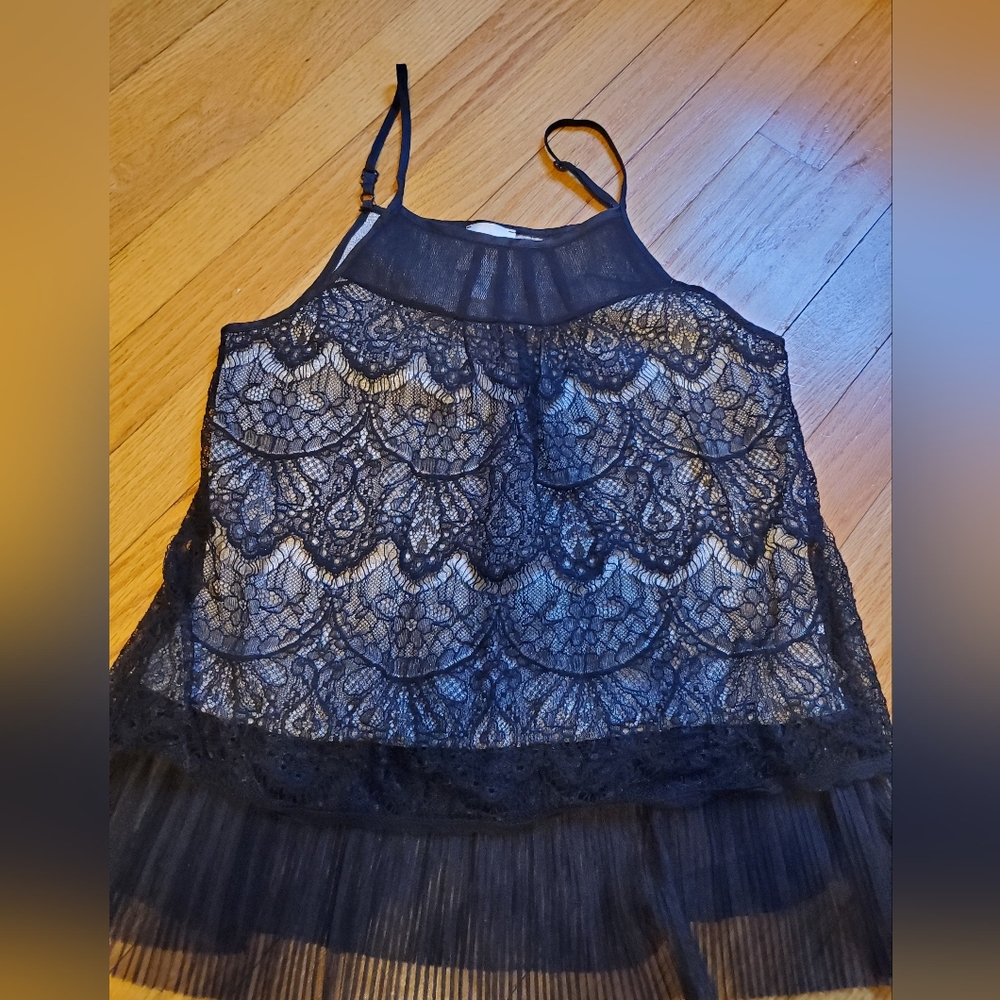 Julienne W Lace Sheer Black & Tan Top